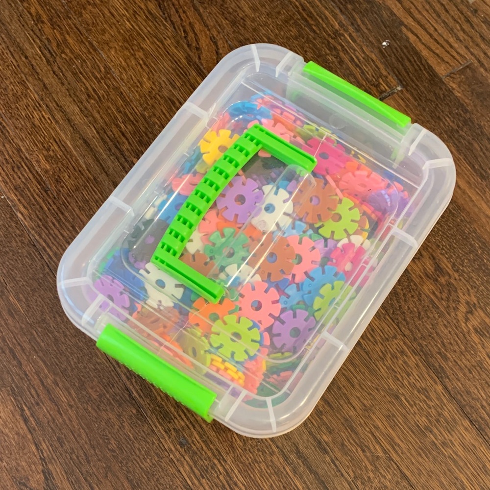 Colorful Snowflake Building Blocks in Clear Storage Box